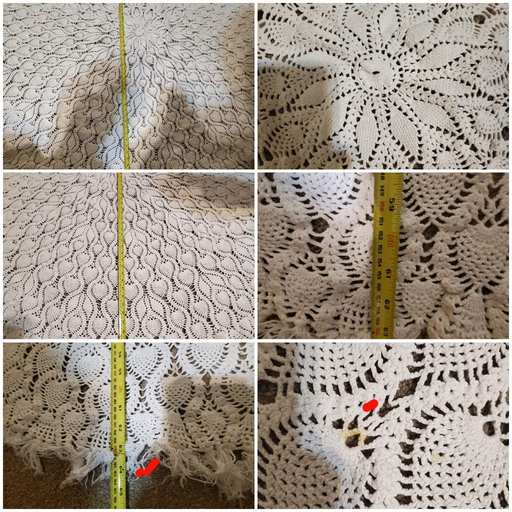 VINTAGE CROCHETED ROUND TABLE . ALL HAND CROCHETED